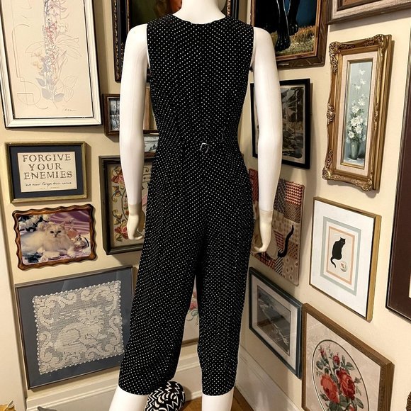 90s Vintage City Triangles Black and White Swiss Dot Sleeveless Wide Leg Cropped - Picture 3 of 7